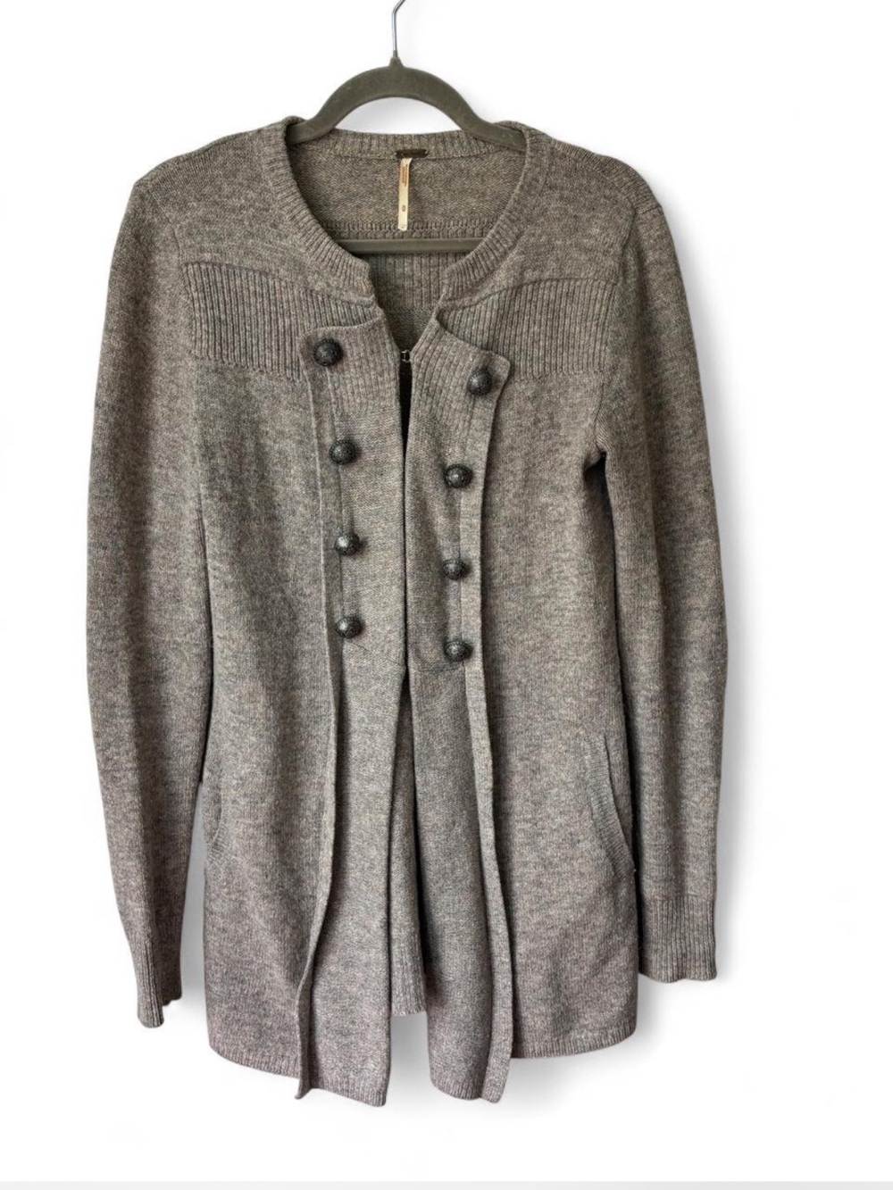FREE PEOPLE Gray Wool Cardigan Dark Academia Fall Winter Military Office size M